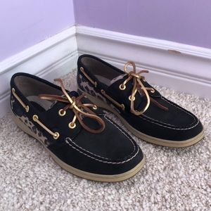 Sperry Boatshoes Black and Leopard Print